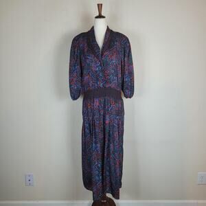 Vintage Diane Freis Georgette Dress Womens Colorful Geometric Print Boho 80s